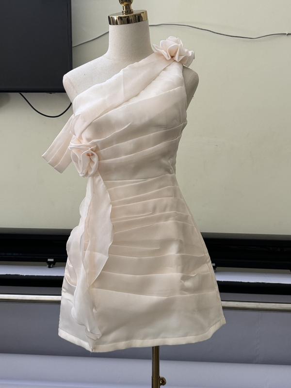 Đầm Nữ dự tiệc tiểu thư dáng ngắn lệch vai đính hoa màu nude màu đen chất voan tơ cao cấp sang trọng (Form nhỏ, có sẵn mút ngực) 8