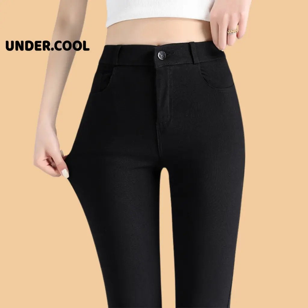 Quần tregging nữ UNDERCOOL lưng cạp cao dài dáng thun ôm bó legging skinny vải giữ nhiệt màu đen QD04 Nhung Voi Nhung Voi Pants