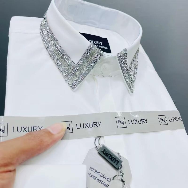 Sơ Mi thiết Kế Đính Đá Cổ Áo Menswear Nam Kem Shirt 1