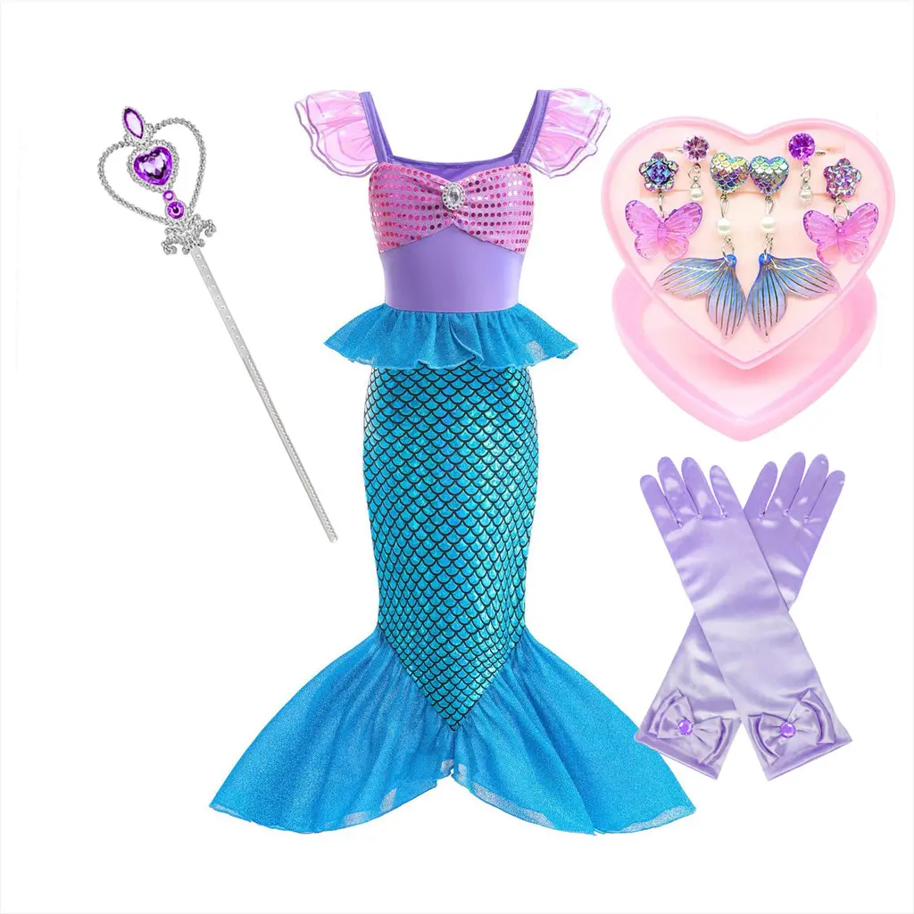 Halloween Birthday Party Clothes Cosplay Mermaid Dress Little Girl Ariel  Mermaid Costume Halloween Kid Dress For Girls Children Carnival