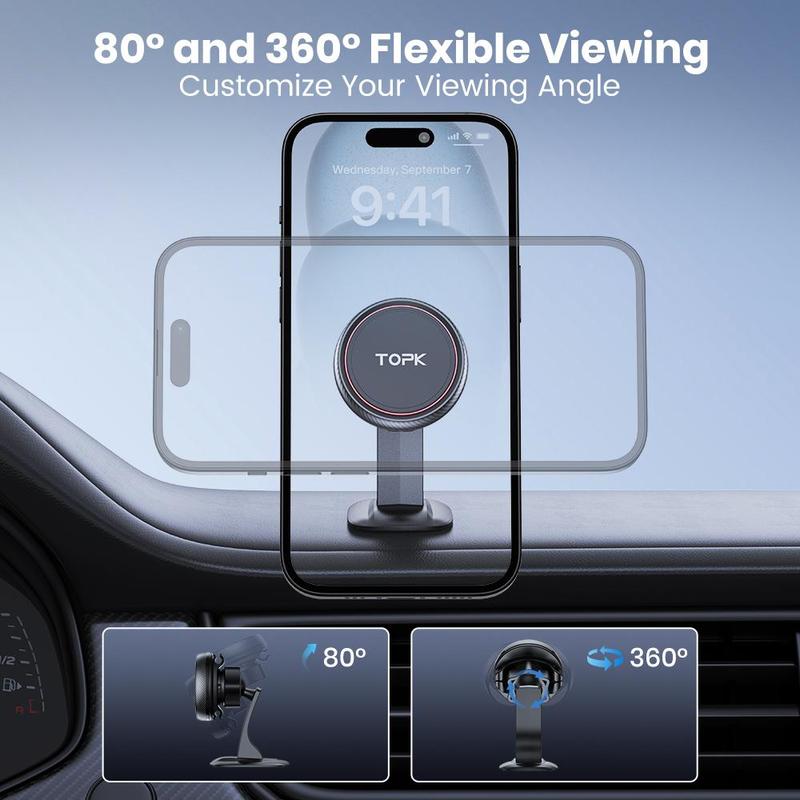 Product Introduction of TOPK Magnetic Car Phone Holder, 360° Adjustable Car Phone Mount, Universal Car Interior Accessories for iPhone Samsung Devices 5