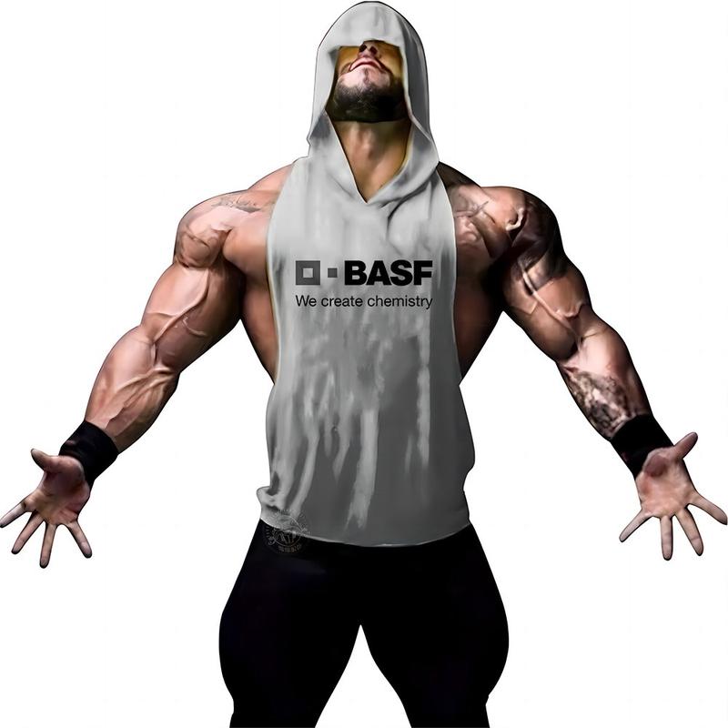 Product Introduction of Summer Men's Training Sleeveless T-shirt Printed Outdoor Camping Fitness Comfortable Hooded Breathable Quick Drying Top 6