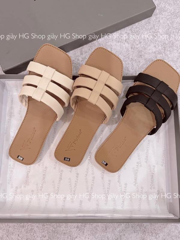 Giày dép HG picies dép 3 dây ngang nền da sáng đế cao su nhiệt dẻo 0