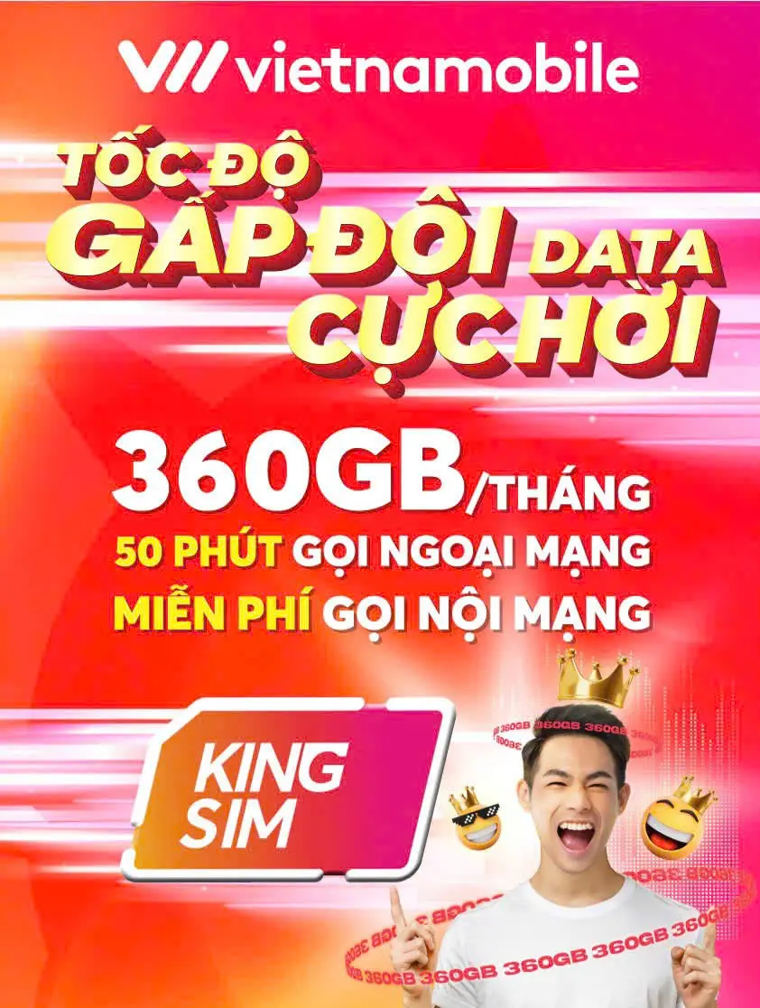 SIM KING 360Gb/THÁNG+50 PHÚT GỌI CÁC MẠNG/FREE NỘI MẠNG