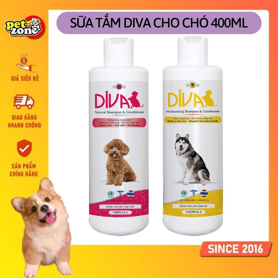 Sữa tắm Diva cho chó - Sữa tắm dưỡng lông cho chó 400ml (Date xa)