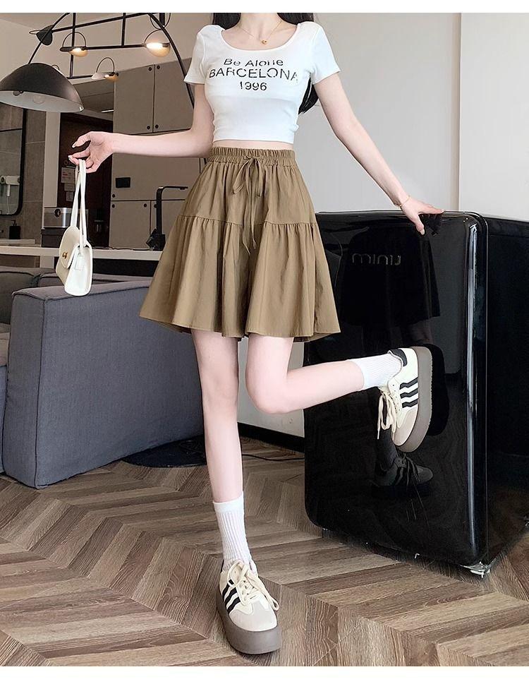 Product Introduction of [2380 People Collection] Idle Style Ice Silk Quick-Drying Wide Leg Culottes Shorts Women's Summer Thin plus Size Casual Shorts Pantskirt 24