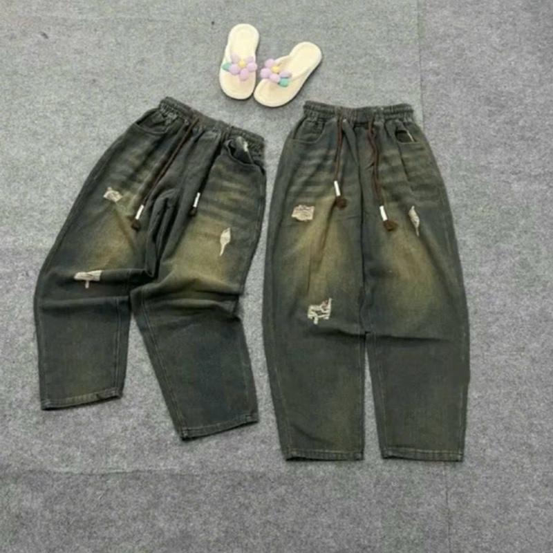 BIGGSIZE (80-90kg) Quần JEANS Thổ dáng BAGGY MẦU Rêu phối rách cá tính 1