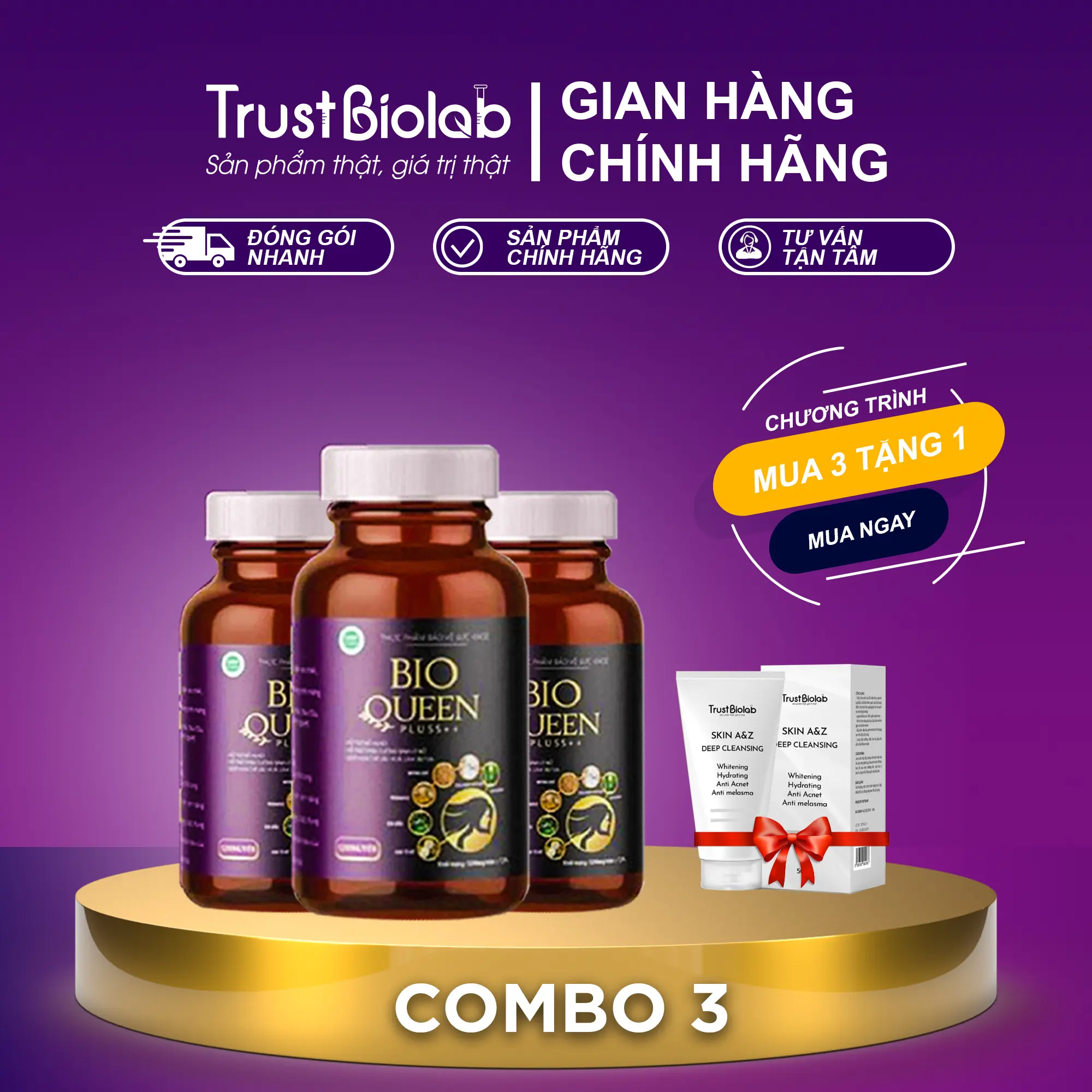 Combo 3 hộp Viên uống nội tiết tố Bioqueen pluss ++ Hộp 30 viên - Biolab [Hàng chính hãng]