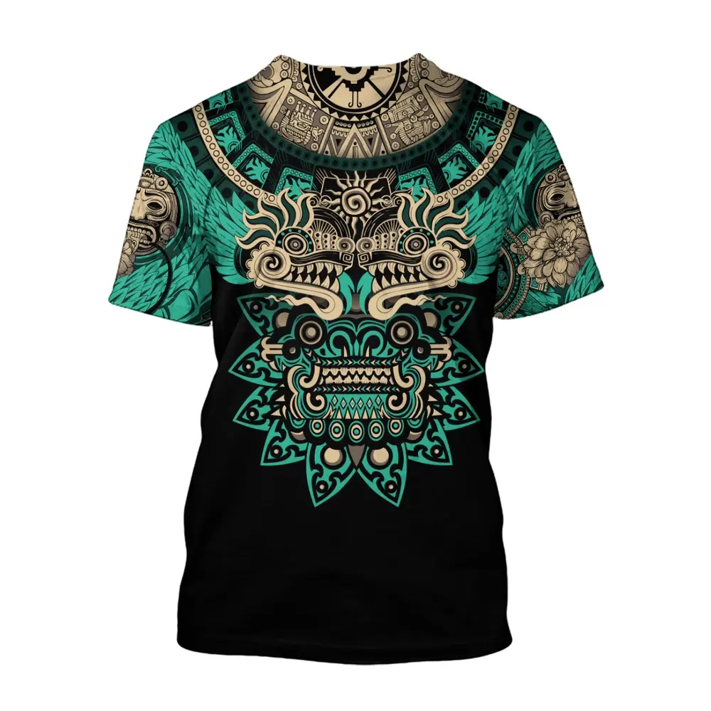 Áo Thun Nam Thường Ngày Xu Hướng Mùa Hè, Phong Cách Harajuku Mexico Aztec Quetzon, Thời Trang Đường Phố Cổ Điển Cổ Tròn, Dáng Rộng Vừa Vặn, Áo In 3D Cao Cấp
