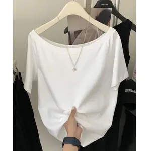 kaos wanita polos longgar Lengan pendek off shoulder top kekinian korean style musim panas casual shoulder  tee