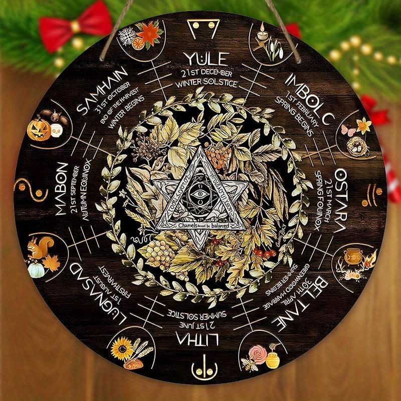 Product Introduction of Wooden Christmas Halloween Hanging Sign, 2D Relief Effect Artistic Wheel Year Wooden Wreath Sign, Hanging Decor for Yard Balcony Door 3