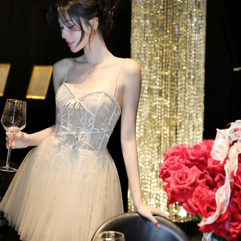 1994 STORE - Đầm váy nữ đi tiệc sang chảnh,đầm hai dây voan tơ dáng xòe viền nơ xinh. 2