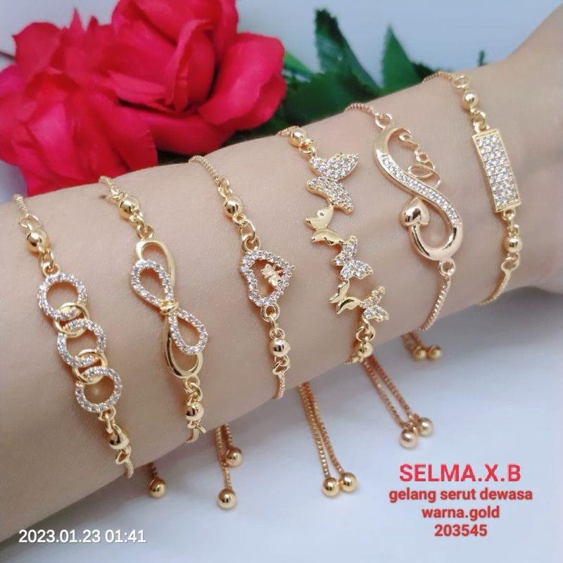 Gelang Serut Titanium Tembaga Rodium Perhiasan Emas Terlaris Termurah Tidak Mudah Luntur G16-GS1 0
