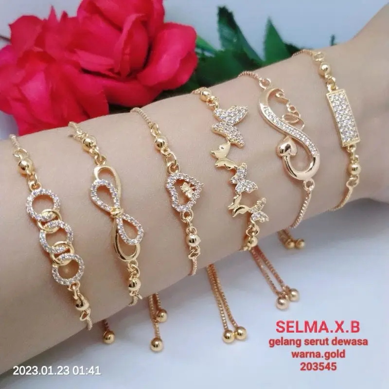 Gelang Serut Titanium Tembaga Rodium Perhiasan Emas Terlaris Termurah Tidak Mudah Luntur G16-GS1 0