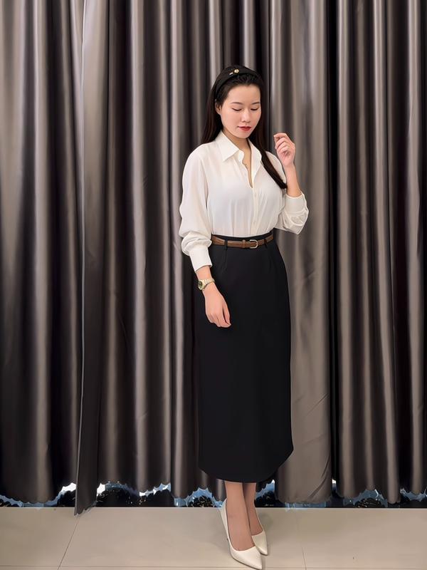 Chân váy CV8 - Chân váy công sở đai nâu dáng suông 4