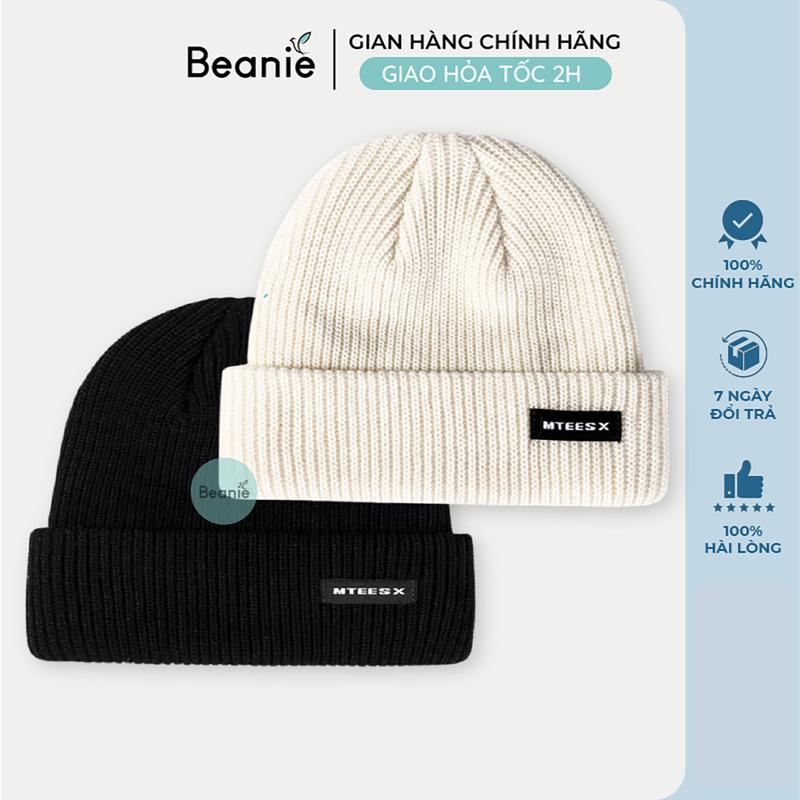 Mũ Len Thiêu Chữ MTEESX Cao Cấp BEANIE Phong Cách Hàn Quốc, Nón Len Dệt Kim Unisex Mùa Thu Đông Nam Nữ Màu Đen, Be B019