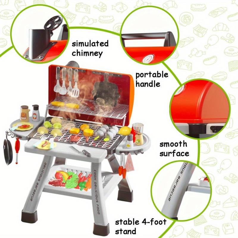 Pretend Play Barbecue Toy, Simulated Barbecue Toy with Light & Spray, Outdoor Cooking Toy for Kids, Pretend Play Toy for Boys & Girls (Bring your own 3*"AA" batteries) 3