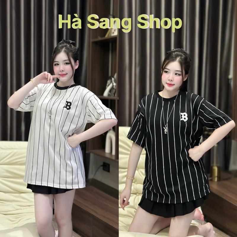Áo Phông Cổ Tròn From rộng Cho Cả Nam Và Nữ Chất Thun Cotton Khô 3158 - mẫu SỌC chữ B thêu