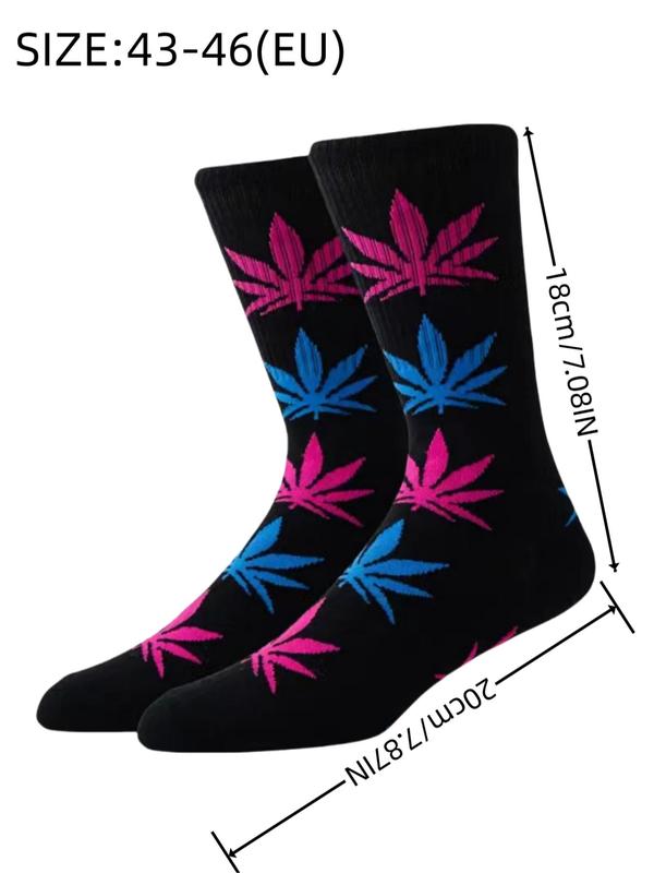 Men's Plants Print Crew Socks, Casual Comfy Breathable Mid-calf Socks for Daily Outdoor Wear, Men's Socks for All Seasons 1