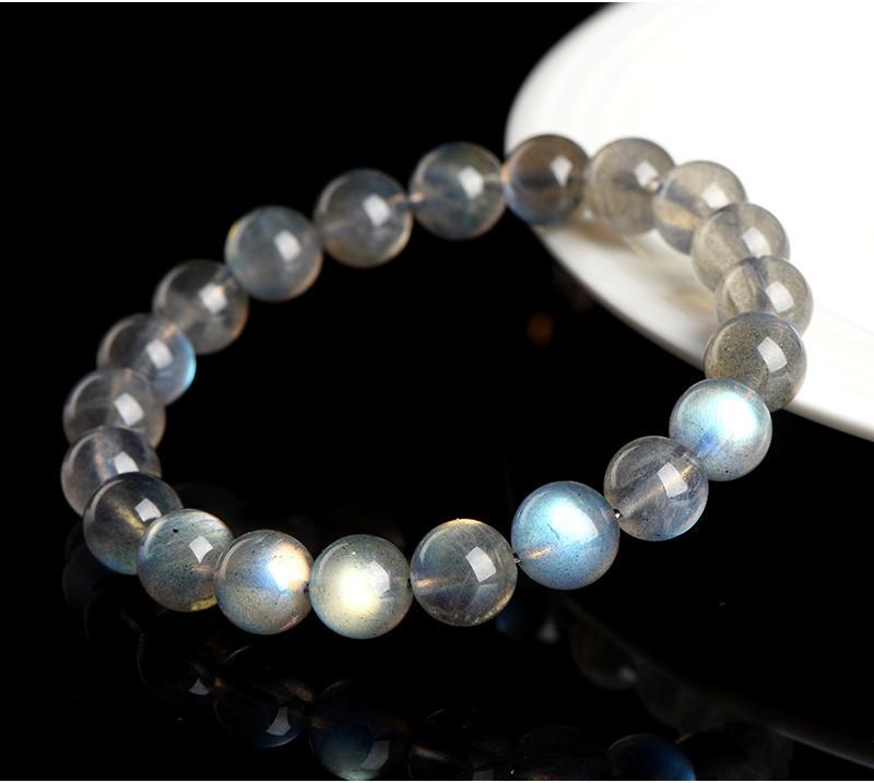 Product Introduction of Crystal Natural Moonstone Loose Beads Bracelet Net Body Color Light Gray Moonlight Labradorite round Beads Bracelet 13