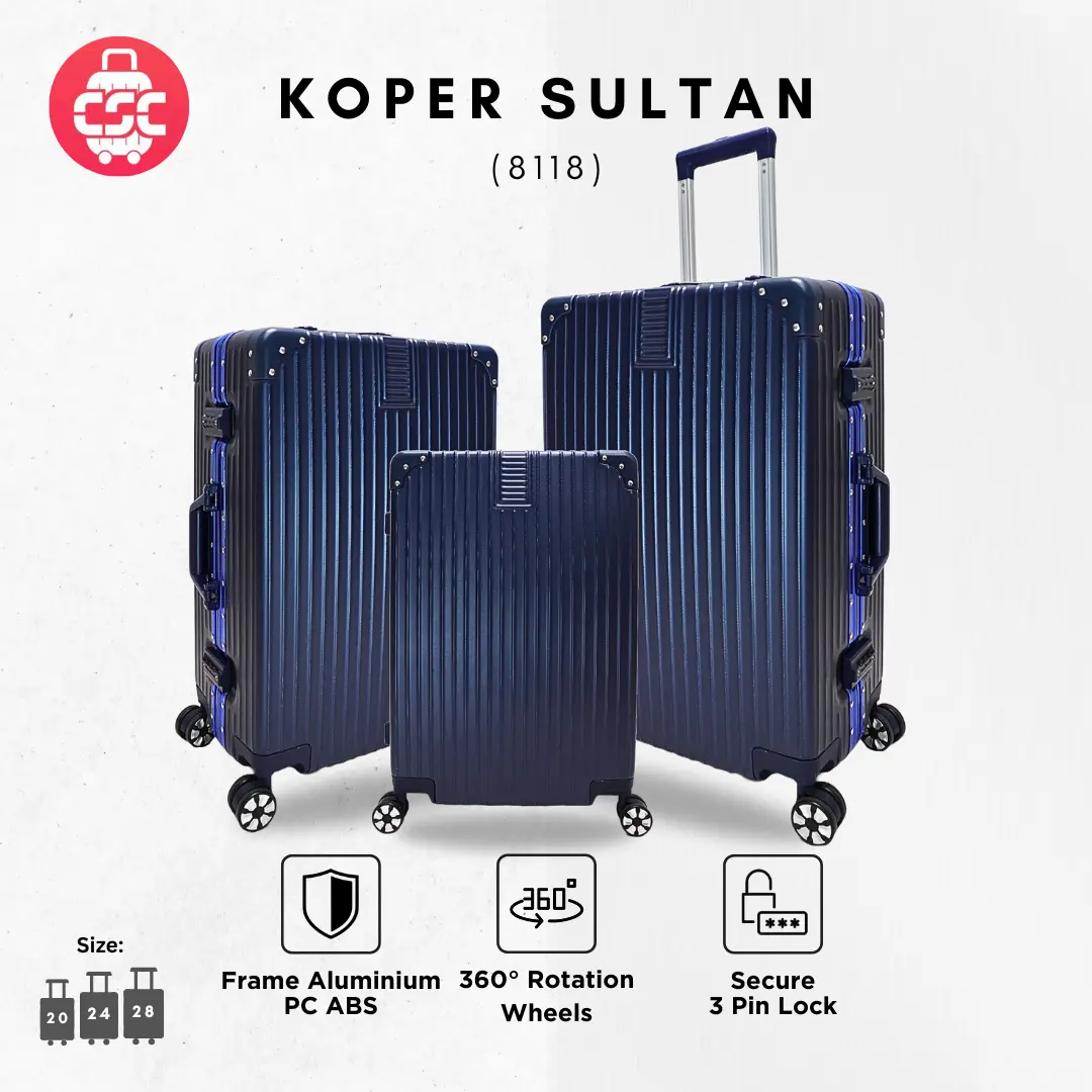 (8118) Koper Sultan Biru 20, 24, 28 Inch Anti Bump Roda Putar 360°  Lock