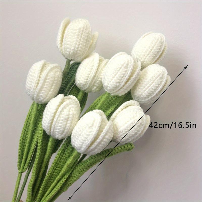 6-Piece Hand Crocheted Tulip Bouquet - Faux Knitted Flowers with Stems and Leaves, Bohemian Spring Celebration Table Decor, Fake Flowers, Forever Flowers, Decor 3