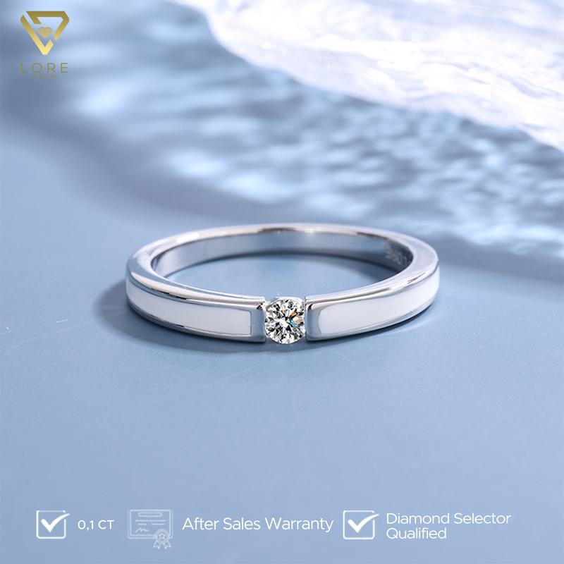 Cincin Moissanite Lapis Emas Putih 18K - Blanche Minimalist Moissanite Ring 0.1 CT - Lore Jewellery 0