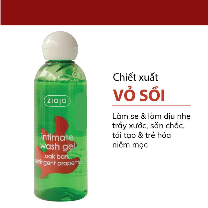 Dung dịch vệ sinh phụ nữ Intimate Ziaja Vỏ sồi giúp cân bằng độ pH tự nhiên, dưỡng ẩm sâu, làm dịu nhẹ, se khít, chai 200ml 2
