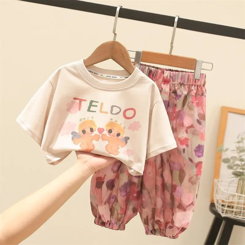 Girls' Fashionable Outfit Stylish Children's Summer Clothing 2025 New Baby Fashion Summer Girls' Two-Piece Set