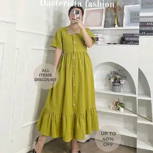 Daster Cringkel Airflow Full kancing Kekinian Busui Friendly / Daster Cringkel viral Tiktok Terbaru Murah Meriah / Dress Crinkle Wanita lengan Pendek Panjang Kerah Bumil