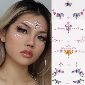 Rhinestones 3D Face Sticker / Crystal Diamonds Stiker Wajah Face Art Party Tattoo Makeup Pesta Aksesoris Tubuh Temporary
