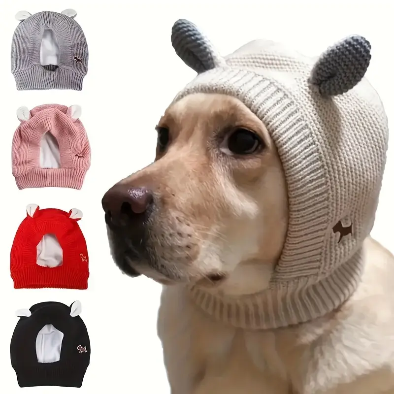 1pc Dog Ear Cover, Knitted Dog Hat, Warm Dog Earmuffs for Medium to Large Dogs, Noise Protection, Rabbit Clothing, Orange 0