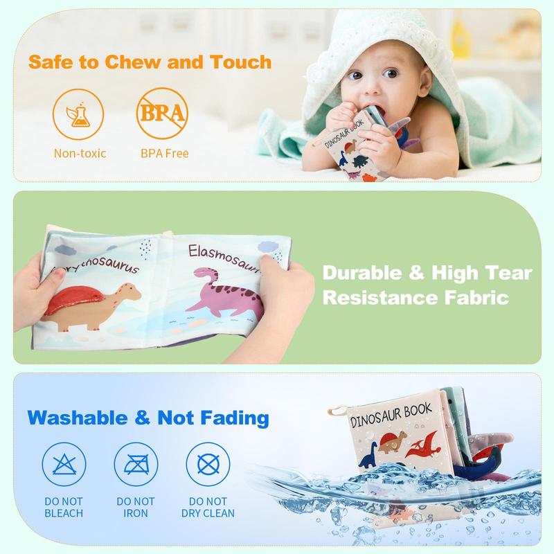 Product Introduction of Dinosaur Tail Cloth Book, 1 Count Early Education 3D Cloth Book, Early Learning Sensory Book, Educational Toy for Boys & Girls 5