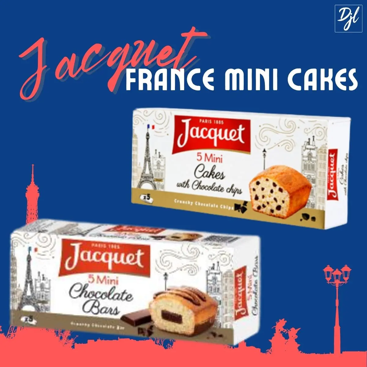 Jacquet France 5 Mini Cakes isi 5 Pcs 1 Pak Camilan Rasa Prancis dengan Chocolate Chips & Bars 150g & 135g Snacks Sehat untuk Santai di Rumah