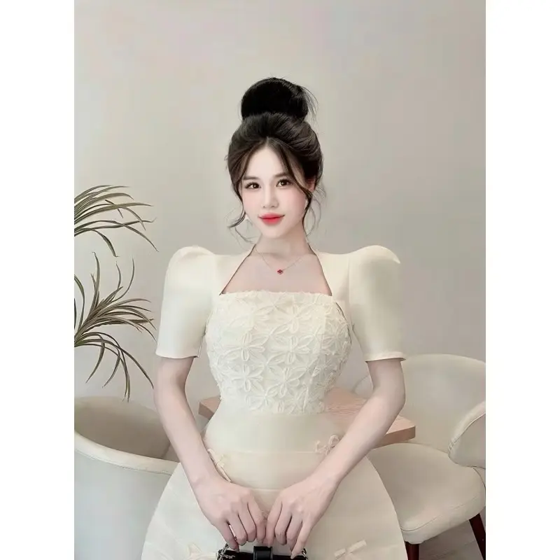 Đầm thiết kế tay bồng phối ren xinh 3 màu 3