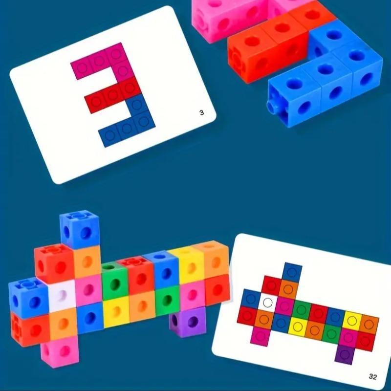 Colorful Building Blocks Toy, 10pcs/box DIY Puzzle Blocks Toy with 30 Cards, Logical Thinking Fine Motor Training Toy, Educational Toy for Kids 5