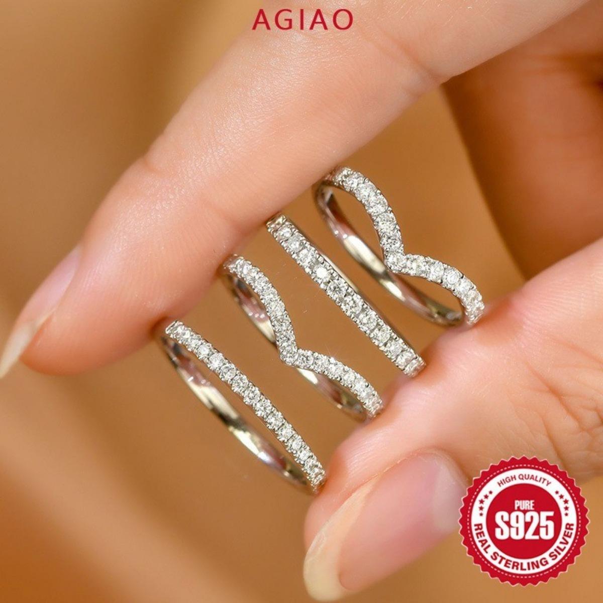 AGIAO Cincin Berlian Berbentuk V Dapat Ditumpuk Dengan Ring Ekor Sederhana Untuk Wanita AGIAO Cincin Berlian Berbentuk V Dapat Ditumpuk Dengan Ring Ekor Sederhana Untuk Wanita