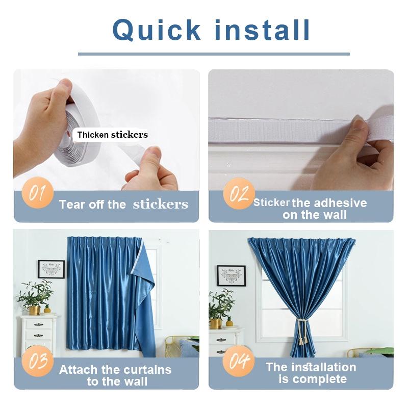 Blackout Solid Color Self-adhesive home decor Curtain Modern Designed Bedroom Window Blue Langsir Free Installation of Small curtains 1