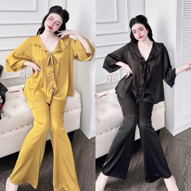 Set Bộ Đồ Ngủ Bộ Mặc Nhà Tiểu Thư Quần Dài Lụa Tơ Tằm CC Dành Cho Nữ 40-75kg