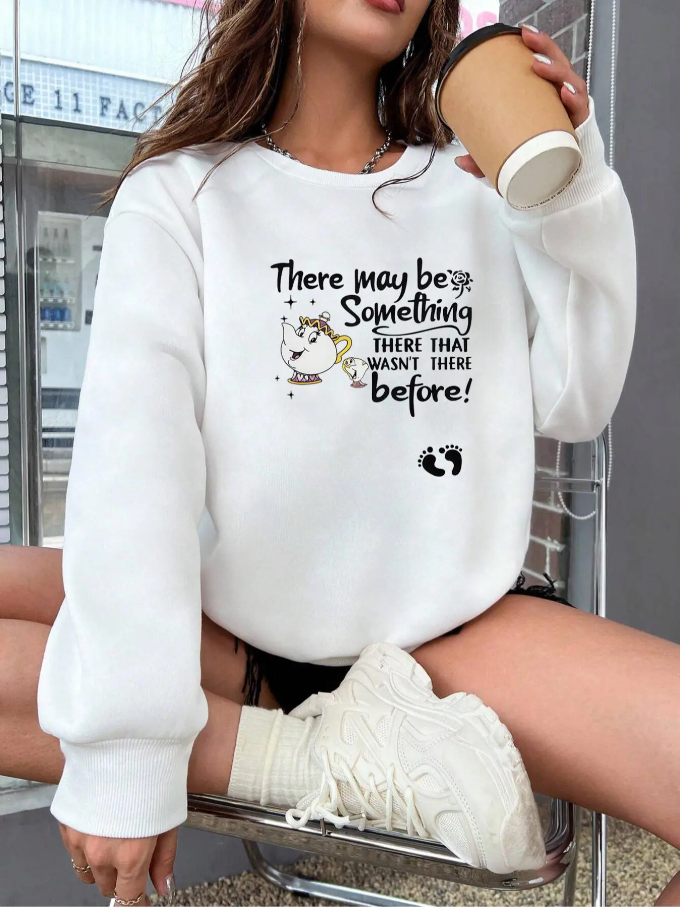 Women's Pregnancy Announcement Letter Print Pullover, Fashion Casual Crew Neck Sweatshirt for Daily Outdoor Wear, Women Clothing for Fall & Winter