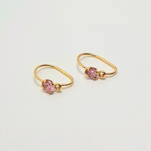 Anting Knip Bayi Emas Muda Mata Pink 1/4 Gram