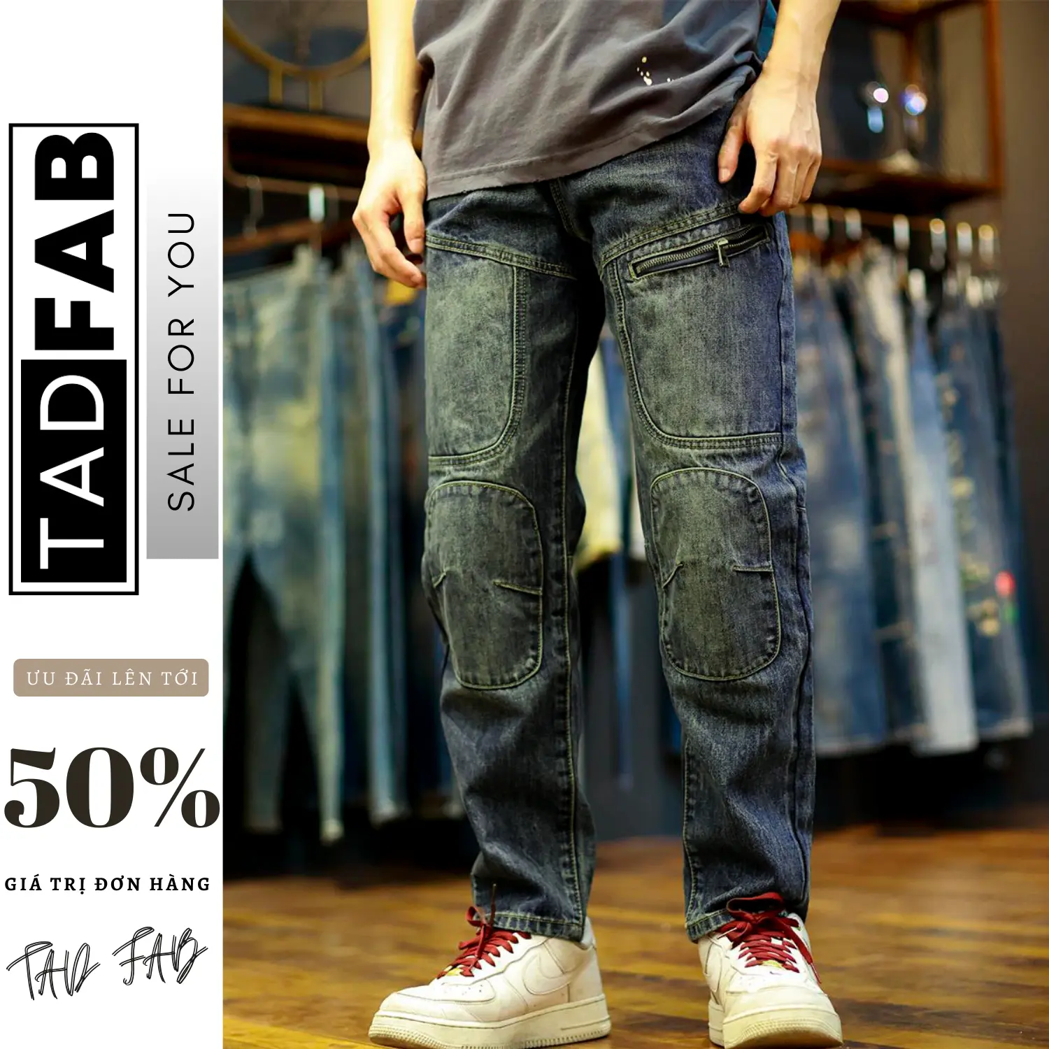 Quần Jean Denim Cao Cấp Mới , Thiết Kế Túi Hộp Trẻ Trung Năng Động, Quần Bò Đẹp Jean Denim