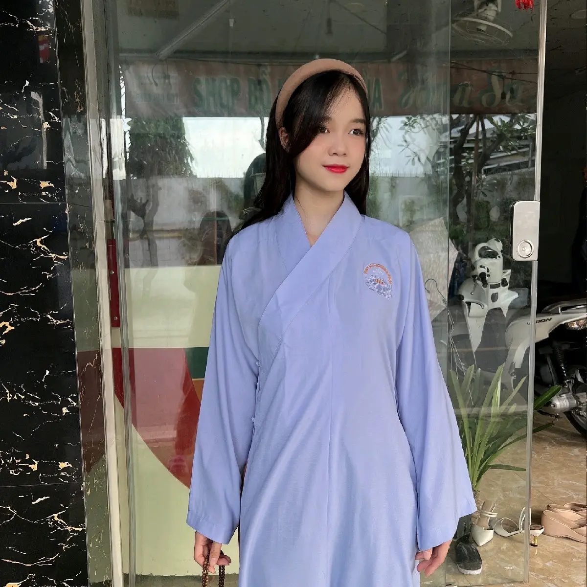 Áo tràng siêu áo choàng nam nữ mặc được vải không nhăn thêu hoa sen giặt máy Top