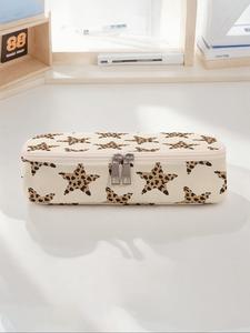 Estuche para lápices de gran capacidad con estampado de leopardo y estrellas, bolsa de almacenamiento duradera y multifuncional, organizador portátil con cierre para útiles escolares y de oficina