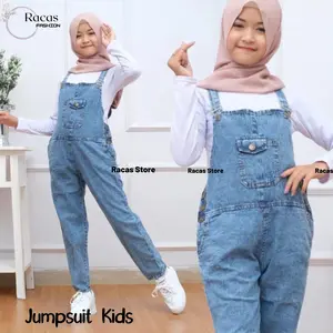 Overall Anak Perempuan Jumpsuit Jeans Model Variasi Kancing Depan - Fashion Celana