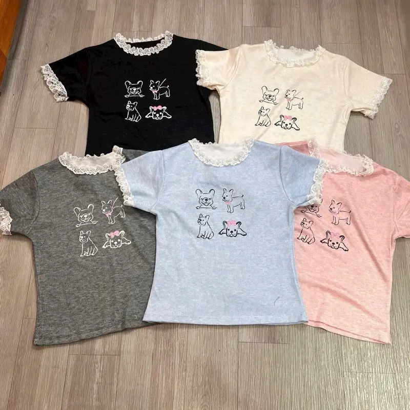 Áo baby tee phối viền ren 5 màu bazic