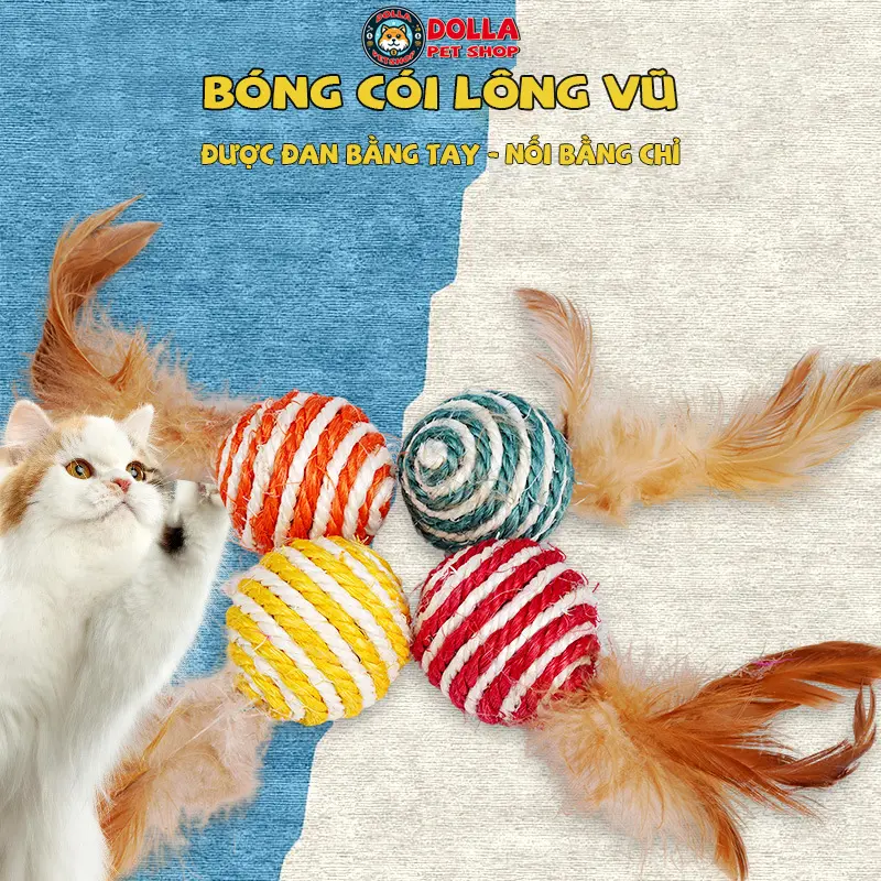 Bóng cói đồ chơi cho mèo - Bóng cói có lông vũ đồ chơi chó mèo 0
