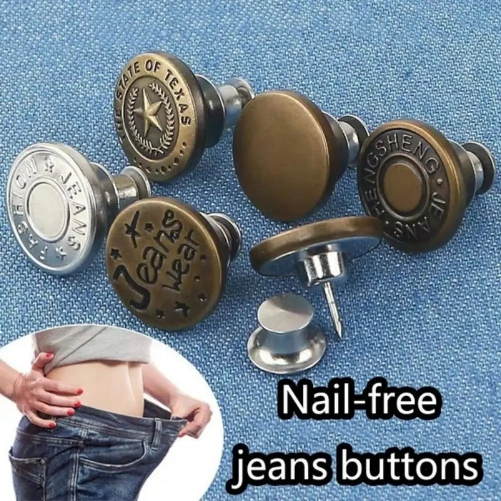 10Pcs/pack With Screwdriver Jeans Buttons Adjustable Clothing Pants Nail Free Waist Extenders Button 17mm Sewing Accessories Waist Buckle for Jeans