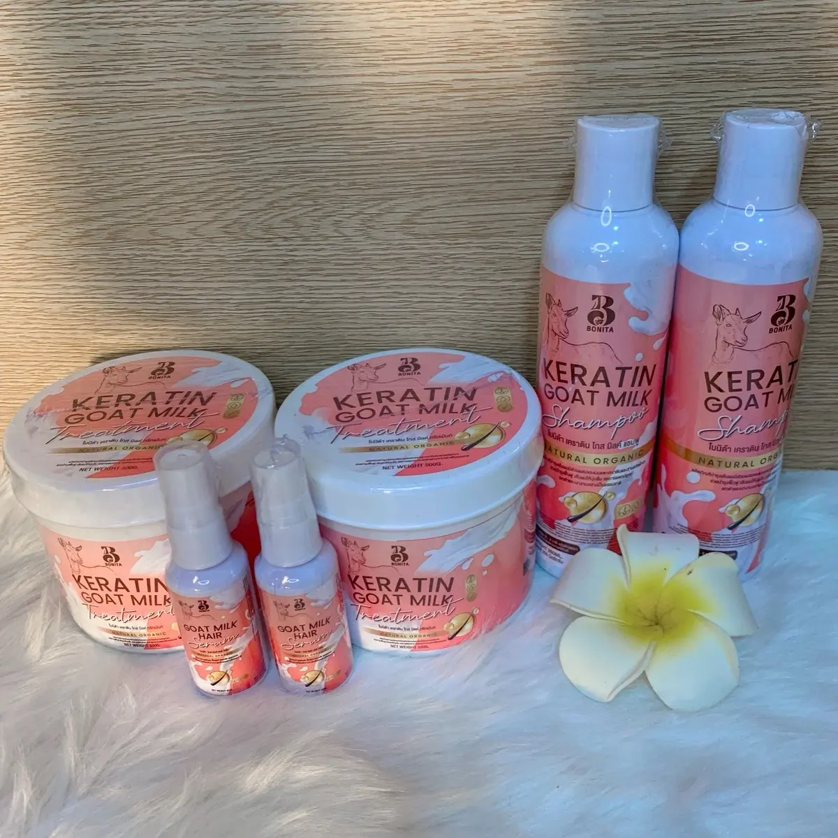 เคราตินโบนิต้าGoat Milk 2 เซต(แชมพู 2 ทรีทเมนเคราติน 2 สเปร์ 2)