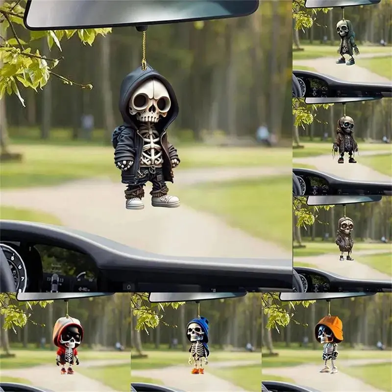 New Skull Car Pendant Creative Halloween Car Decoration Acrylic Flat Pendant Decoration